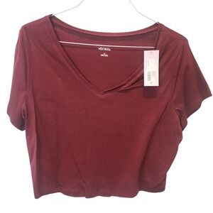 Wild Fable Berry Maroon V-Neck Tee Short Sleeve Crop Top Plus Size 1X NWT